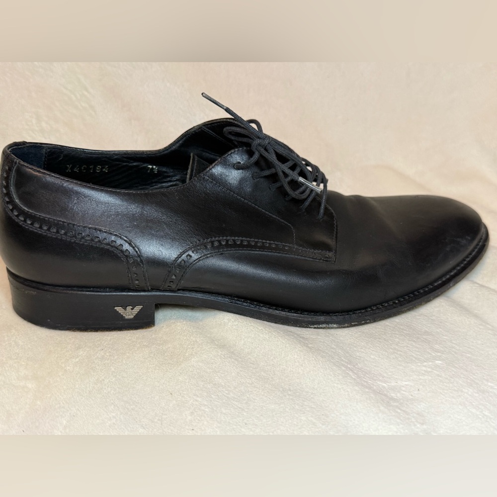 Emporio Giorgio Armani‎ Black Leather Derby Oxford Dress Shoes Men’s Size 7.5 - Picture 5 of 10